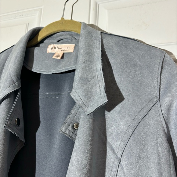 Philosophy Faux Suede Dusty Blue Open Jacket, Size Small - Picture 5 of 14